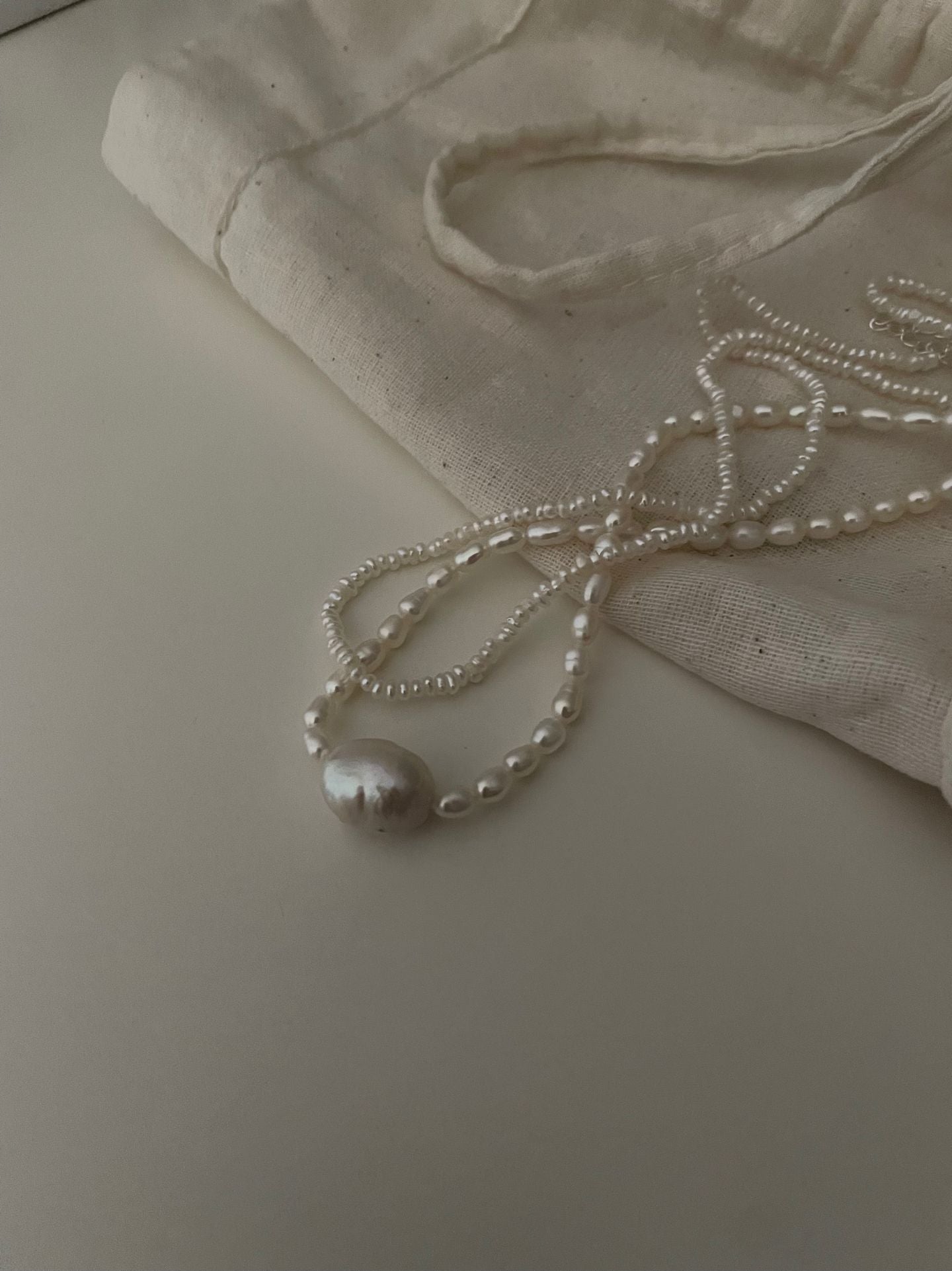 Rice Pearl Necklace with Sterling Silver