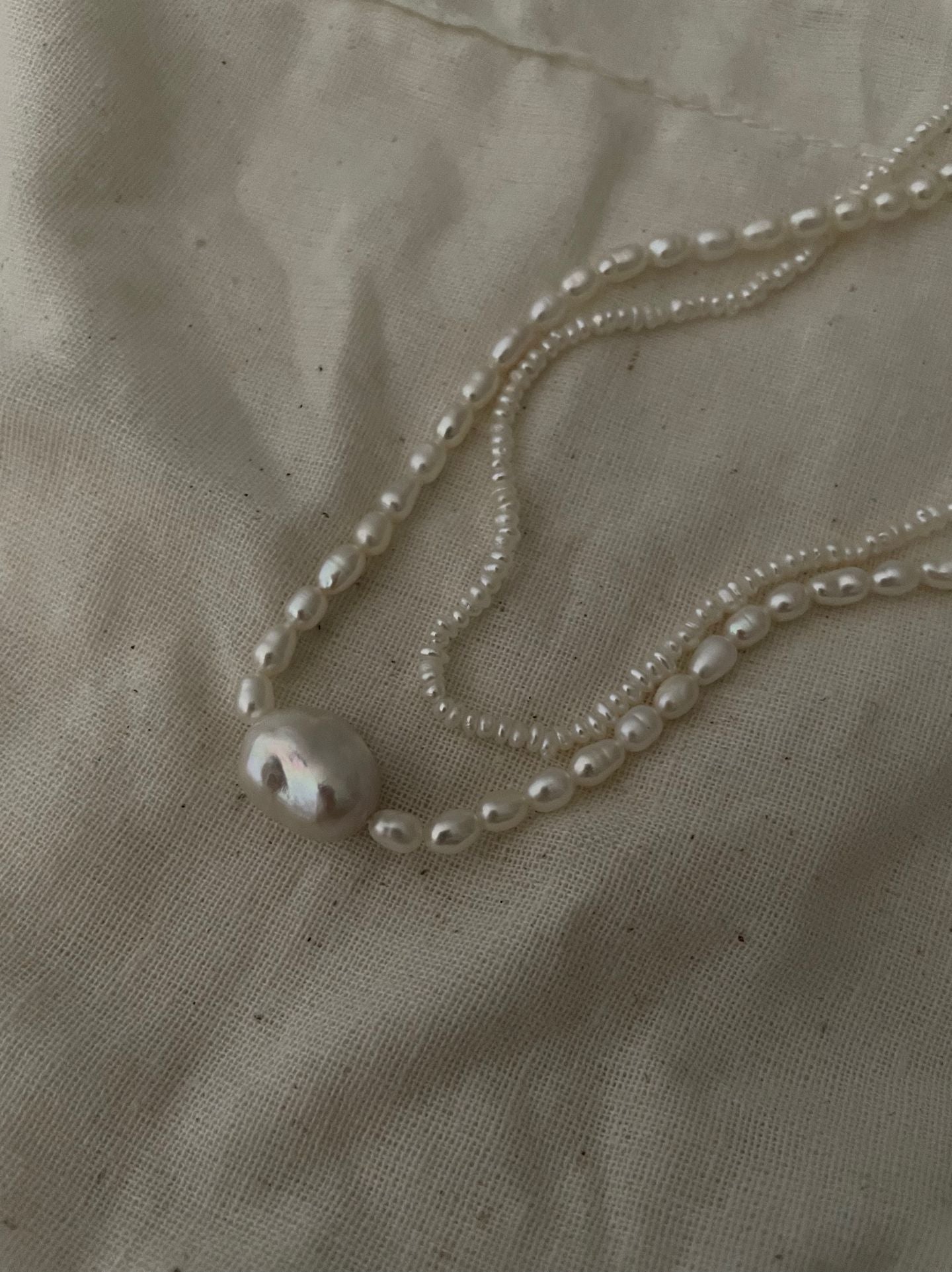 Rice Pearl Necklace with Sterling Silver