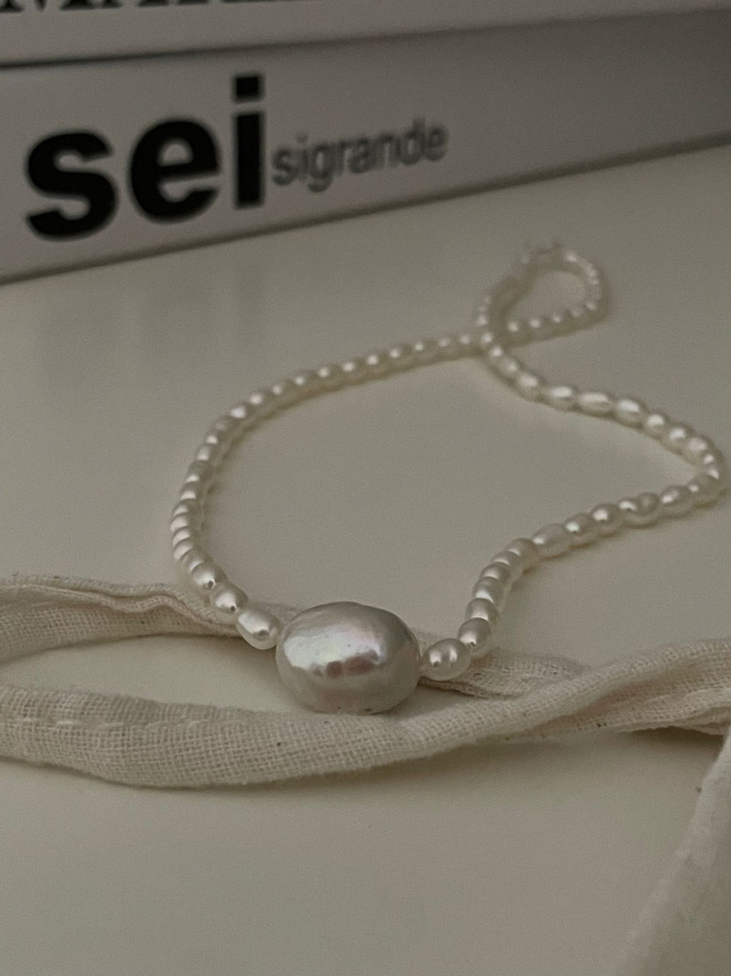 Rice Pearl Necklace with Sterling Silver