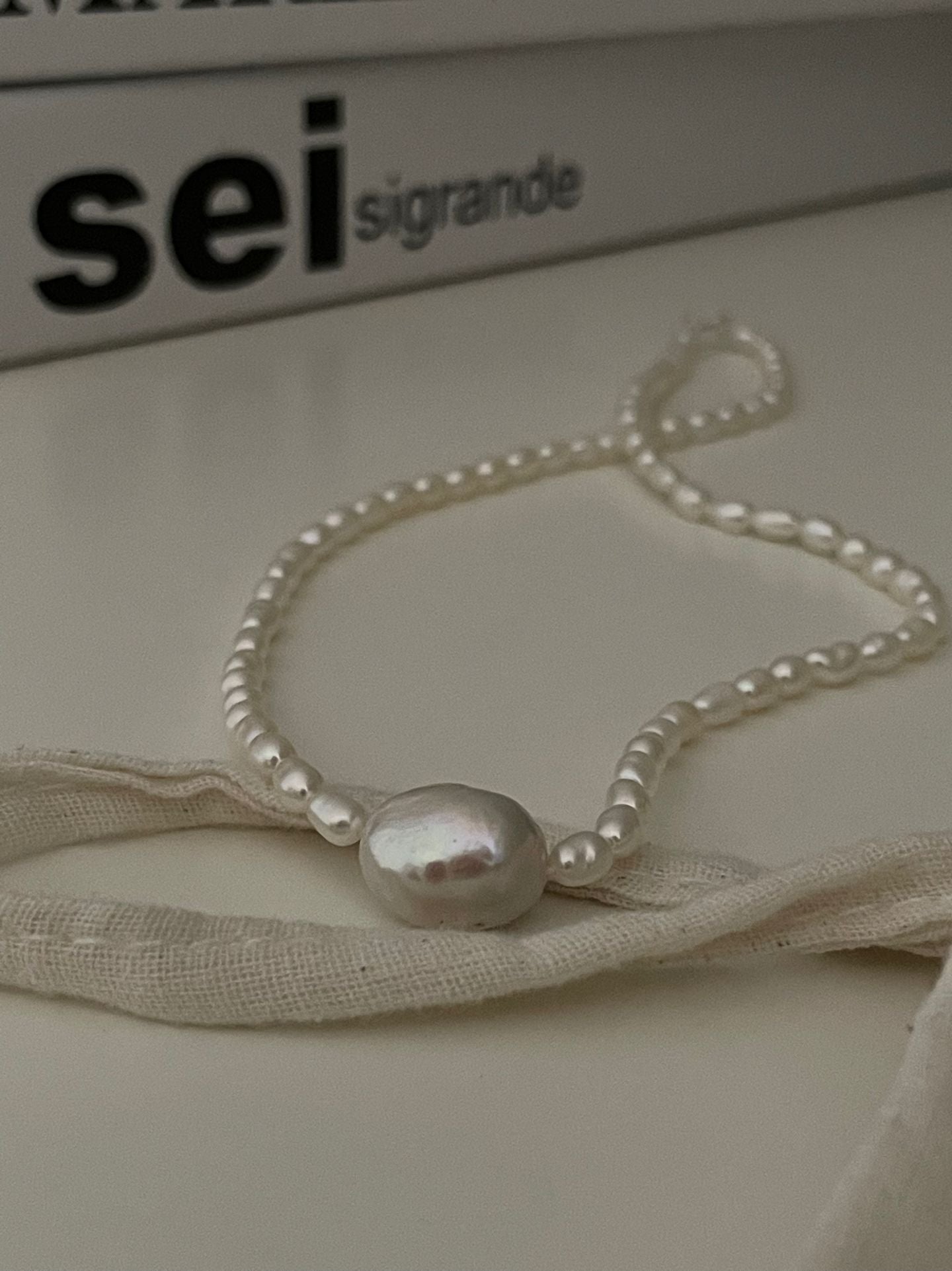 Rice Pearl Necklace with Sterling Silver