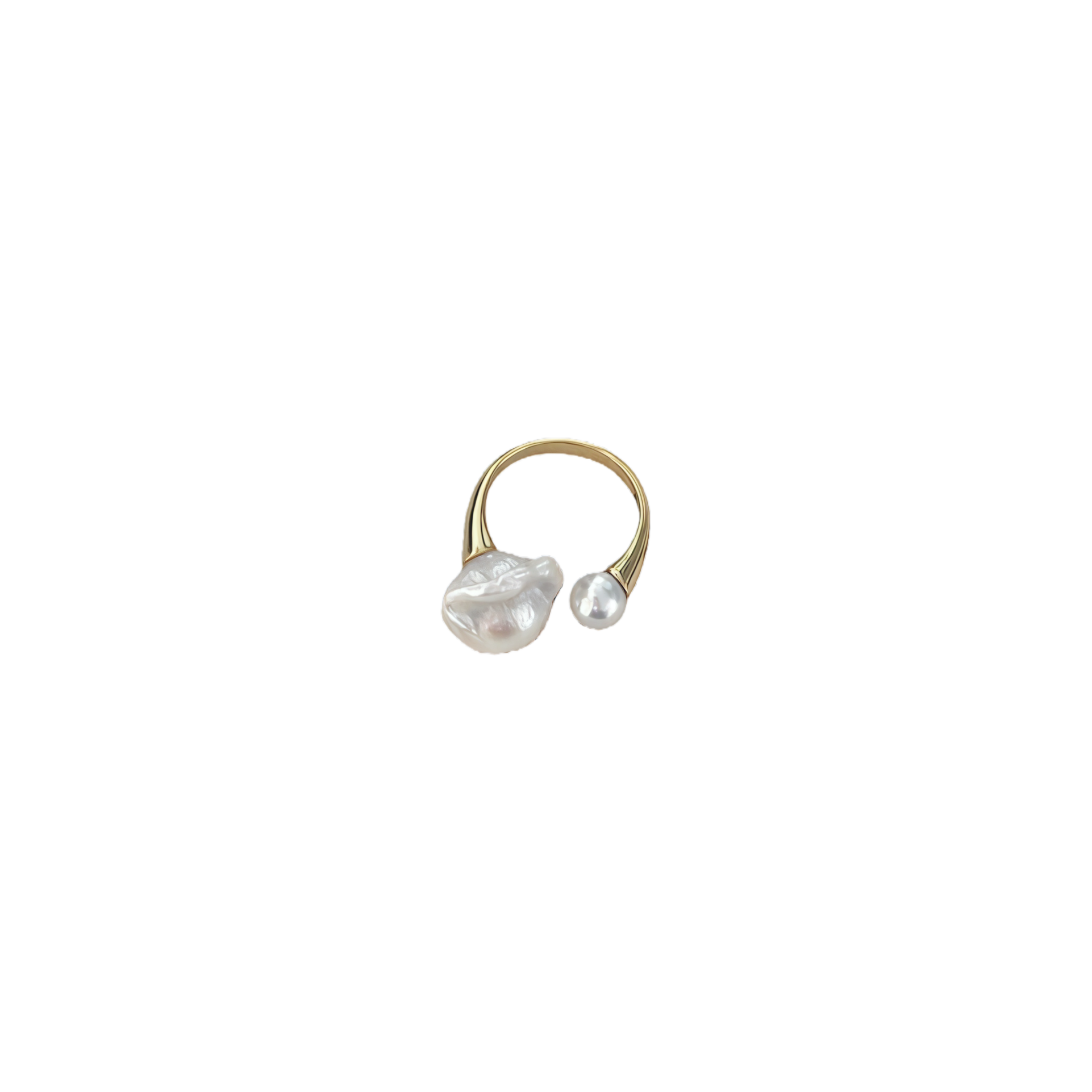 'Sister' Baroque & Round Pearl Open Gold Ring
