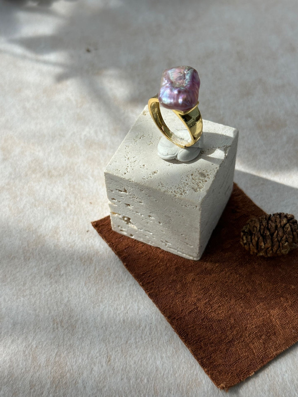 Iridescent Baroque Pearl Ring with 18K Gold-Plated Silver