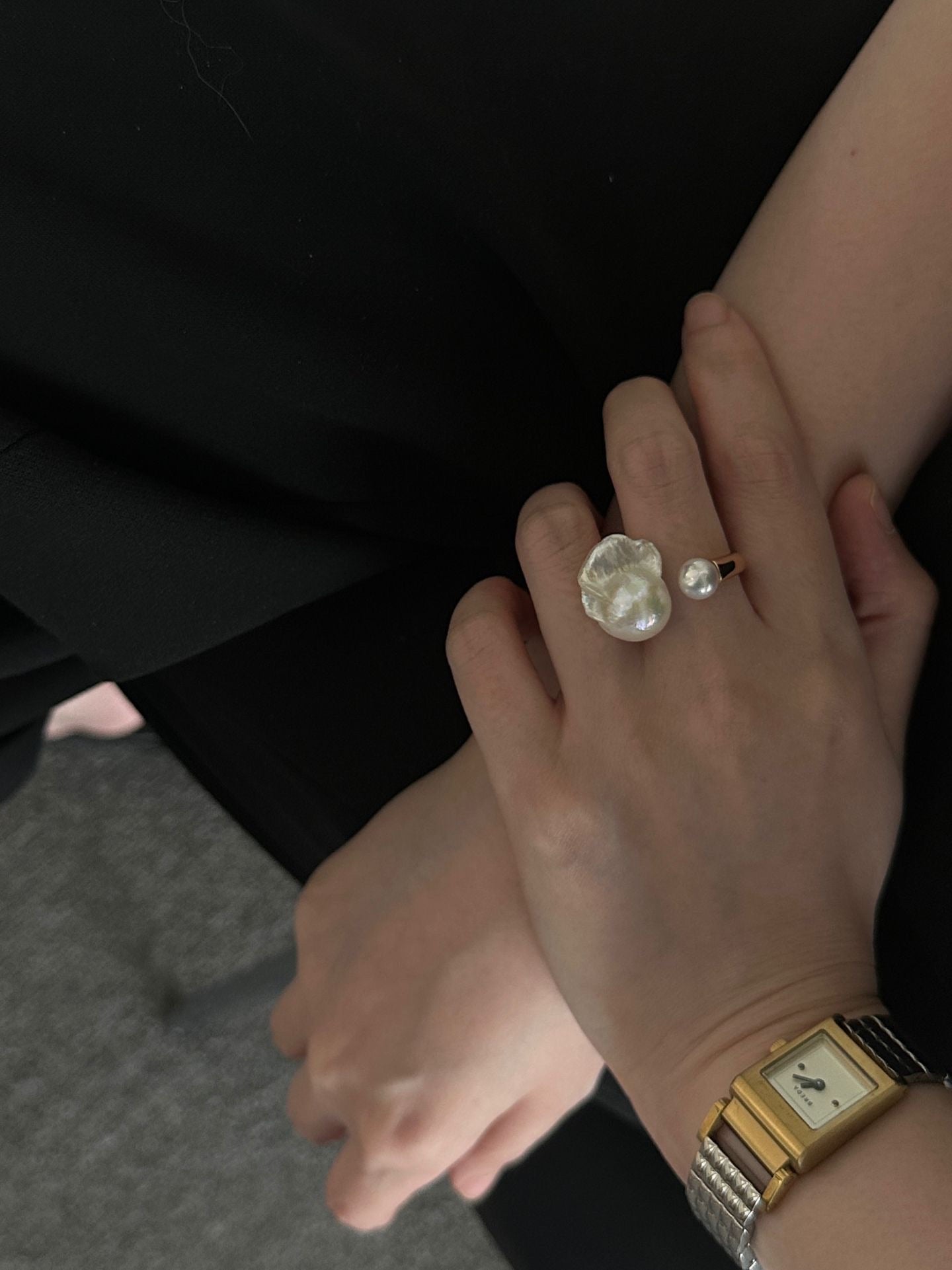 Baroque Pearl Open Ring with 18K Gold-Plated Silver