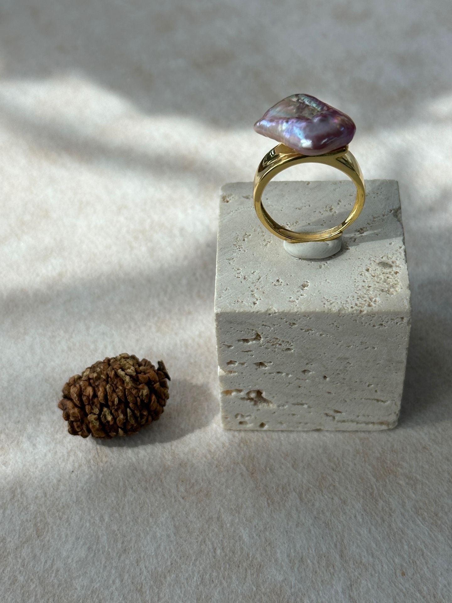 Iridescent Baroque Pearl Ring with 18K Gold-Plated Silver